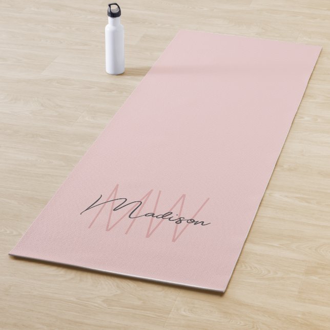 Modern Monogram Name Script Blush Pink Yoga Mat (In Situ)