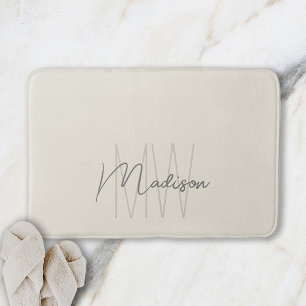 Modern Monogram Name Script Cream Bath Mat