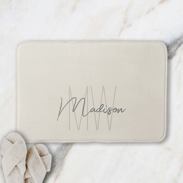 Modern Monogram Name Script Cream Bath Mat (Modern Monogram Name Script Cream Bath Mat)