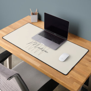 Modern Monogram Name Script Cream Desk Mat