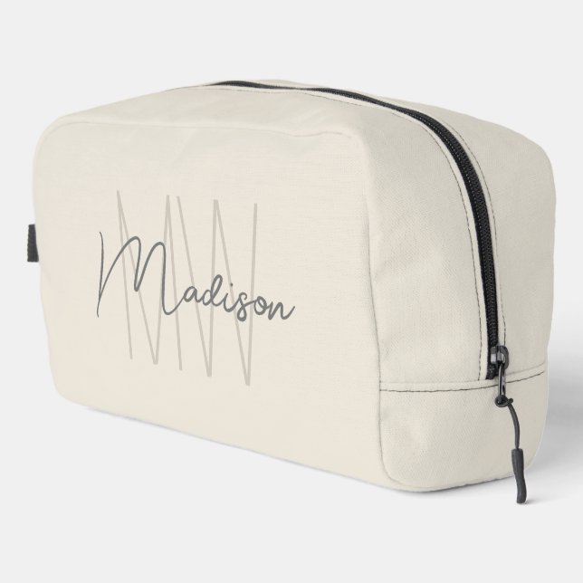 Modern Monogram Name Script Cream Dopp Kit (Right Corner)