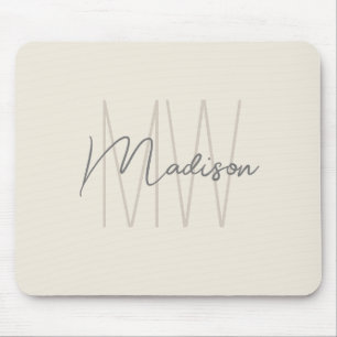 Modern Monogram Name Script Cream Mouse Mat