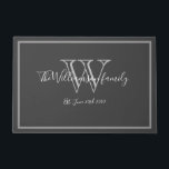 Modern Monogram Name Script Cute Wedding Welcome   Doormat<br><div class="desc">Modern Monogram Name Script Cute Wedding Welcome Doormat. Personalised white, grey monogram design with bride and groom last name and date established on a grey background. A unique cool gift for newlyweds. Lovely for their new life together. Click personalise this template to customise it quickly and easily. Ships Worldwide fast....</div>