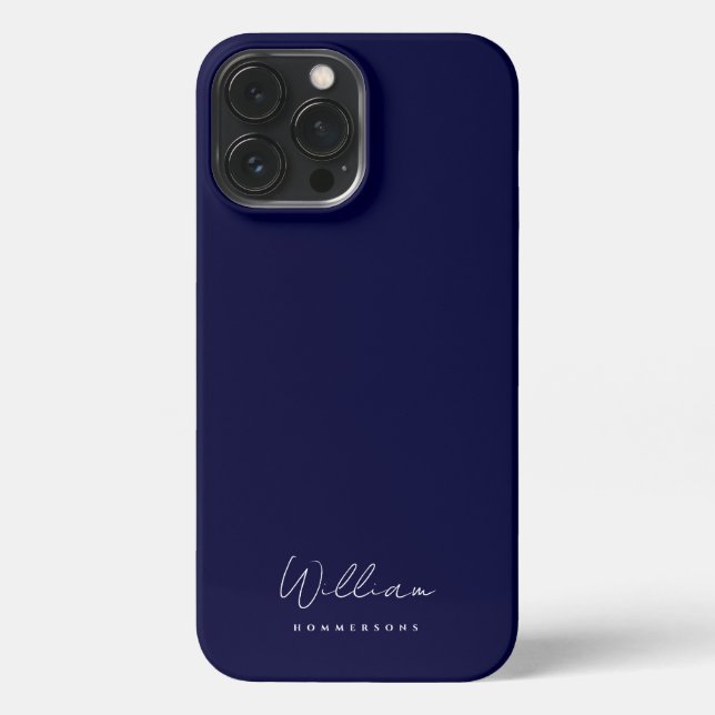 Modern Monogram Name Script Elegant Midnight Blue  iPhone Case (Back)