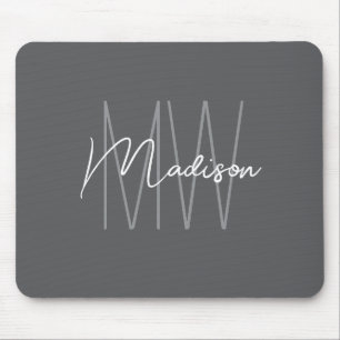 Modern Monogram Name Script Grey Mouse Mat