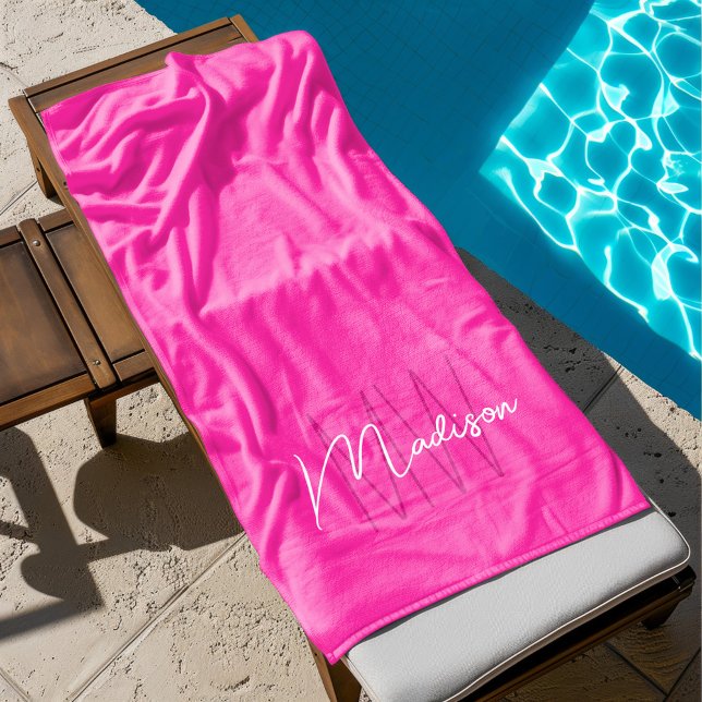 Modern Monogram Name Script Pink Beach Towel (Modern Monogram Name Script Pink Beach Towel
)