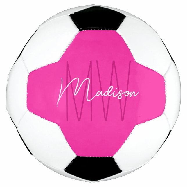 Modern Monogram Name Script Pink Football (Front)