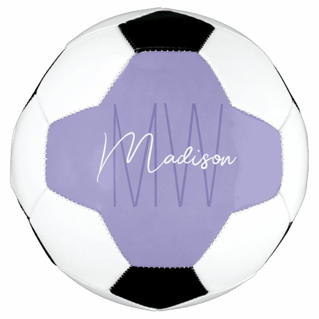 Modern Monogram Name Script Purple Football (Front)