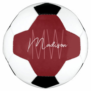 Modern Monogram Name Script Red Football