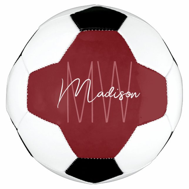 Modern Monogram Name Script Red Football (Front)