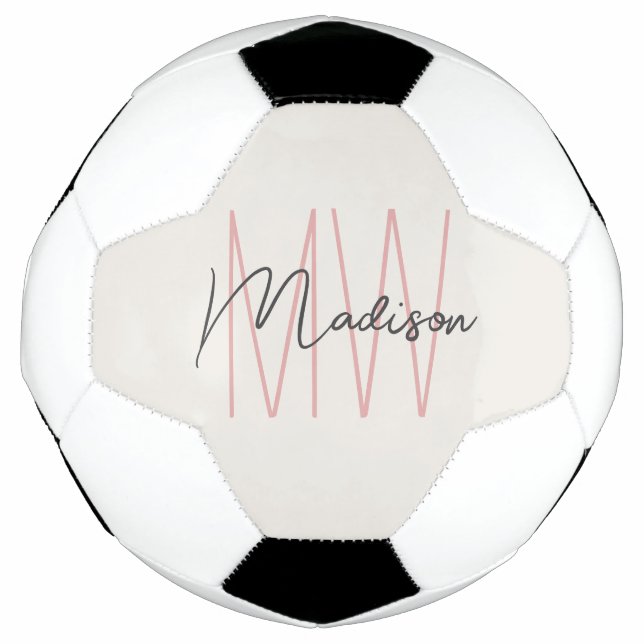 Modern Monogram Name Script Tan Pink Football (Front)