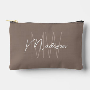 Modern Monogram Name Script Taupe Accessory Pouch