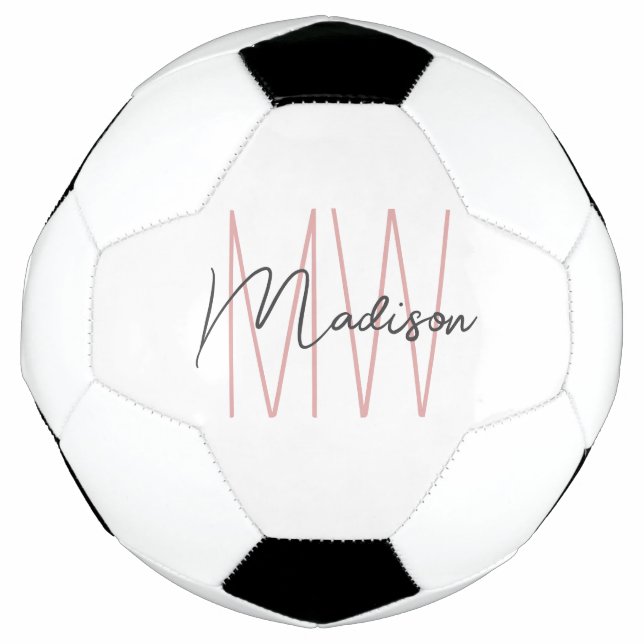 Modern Monogram Name Script White Pink Football (Front)