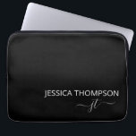Modern Monogram Name Stylish Black White Laptop Sleeve<br><div class="desc">Customized monogrammed script name and initials modern and cute girly black and white Add Your Names Laptop Sleeve personalized and perfect for the office or school.</div>