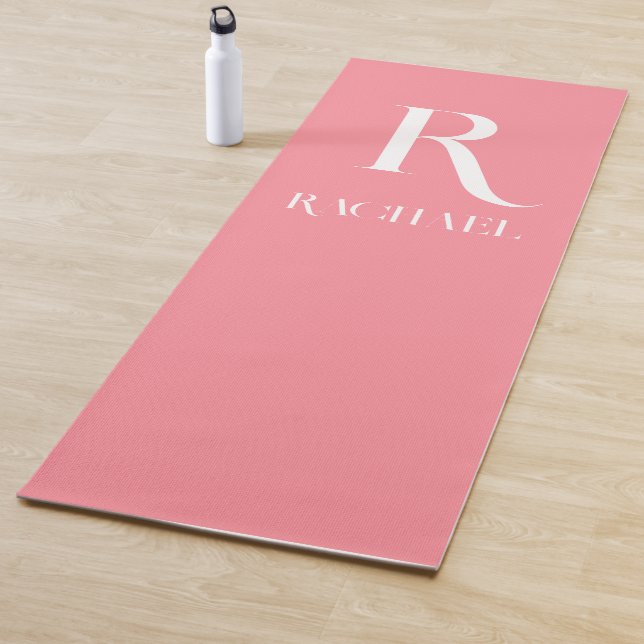 Modern Monogram Name Stylish Pink Yoga Mat (In Situ)