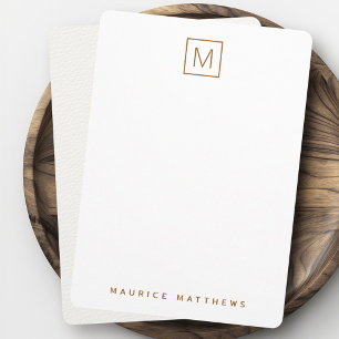Modern monogram name subtle ivory leather texture card