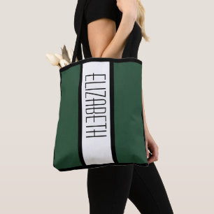 Modern Monogram Name Trendy Green Black White Tote Bag