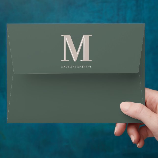 Modern monogram name typography dusty green envelope (Hand)