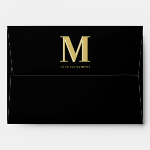 Modern monogram name typography gold black envelope