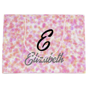 Modern Monogram Name Watercolor Pink Yellow Spots Large Gift Bag
