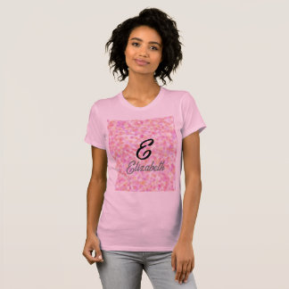 Modern Monogram Name Watercolor Pink Yellow Spots  T-Shirt