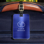 Modern Monogram Navy Blue Brushed Glam Metallic Luggage Tag<br><div class="desc">Elegant Modern Monogrammed Monogram Navy Blue Brushed Metallic Bag Tag</div>