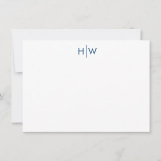 Modern Monogram Navy Blue Flat Note Card