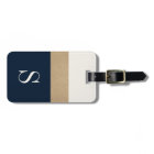 Modern Monogram Navy Blue Gold Striped Luggage Tag