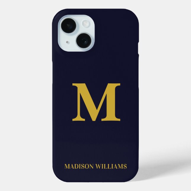 Modern Monogram Navy Blue Gold Stylish Minimalist Case-Mate iPhone Case (Back)