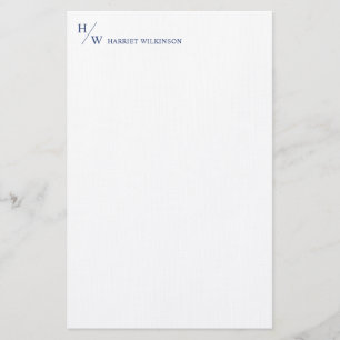 Modern Monogram Navy Blue Personal Stationery 