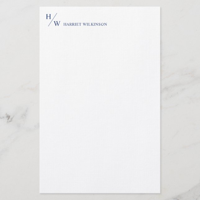 Modern Monogram Navy Blue Personal Stationery  (Front)