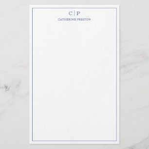Modern Monogram Navy Blue Personal Stationery 