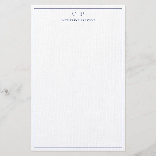 Modern Monogram Navy Blue Personal Stationery  (Front)