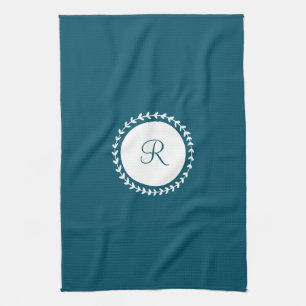 Modern Monogram Navy Blue Tea Towel
