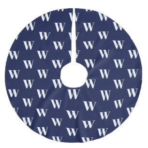 Modern monogram navy blue white custom initial brushed polyester tree skirt
