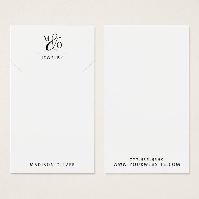 Modern Monogram Necklace Jewellery Display Card (Front & Back)