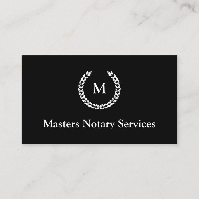 Modern Monogram Notary Public Business Card (Front)
