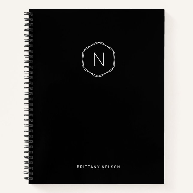 Modern Monogram Octagon Black White Notebook (Front)