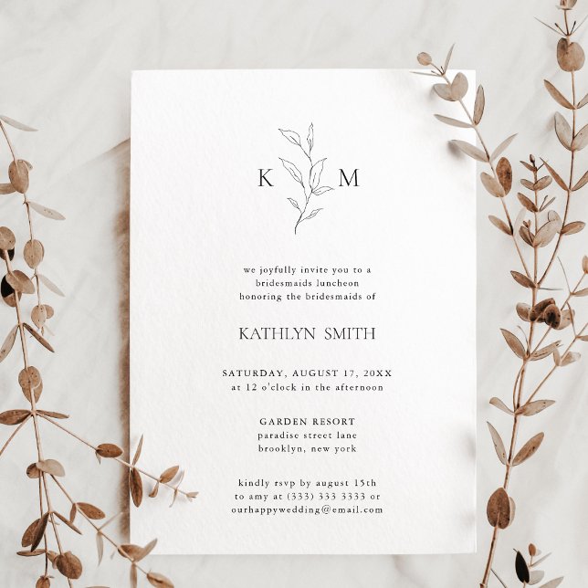 Modern Monogram Olive Leaf Bridesmaids Luncheon Invitation (Creator Uploaded)