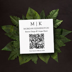 Modern Monogram or Add Logo QR Scan Code Square Business Card