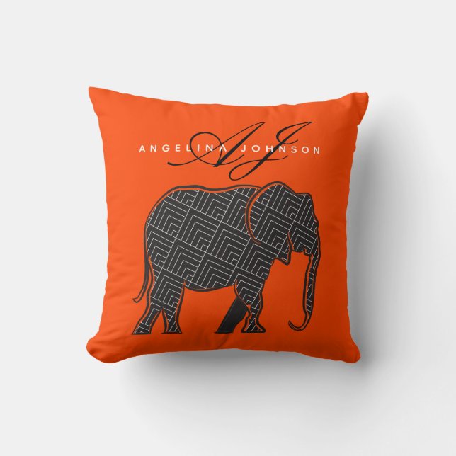 Modern Monogram Orange and Black Cushion (Front)