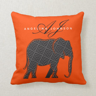 Modern Monogram Orange and Black Cushion