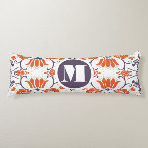 Modern Monogram Orange and Purple Vintage Floral Body Cushion