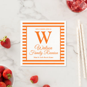 Modern Monogram Orange Stripes Family Reunion Napkin