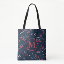 Modern monogram pale grey red berry pattern