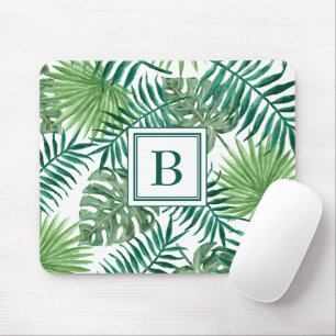 Modern Monogram Palm Leaves Mouse Mat
