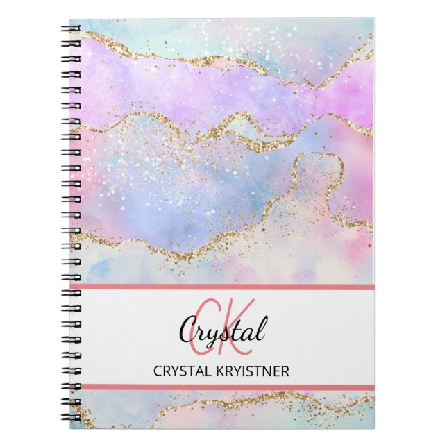 Modern Monogram Pastel Rainbow Glitter  Notebook (Front)