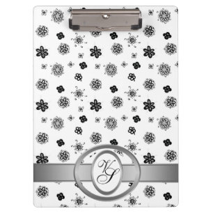 Modern Monogram Pattern Black and White Clipboard