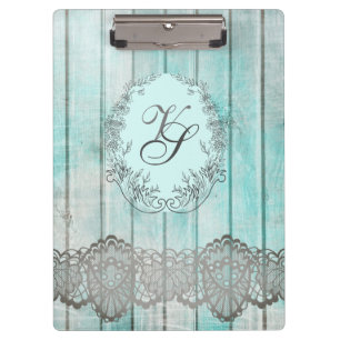 Modern Monogram  Pattern Blue Vintage Wood Clipboard