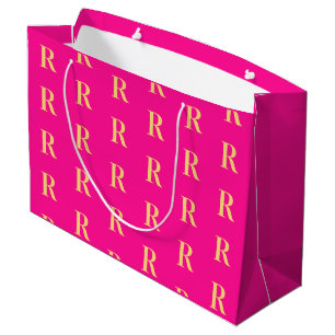 Modern Monogram Pattern Hot Pink Large Gift Bag